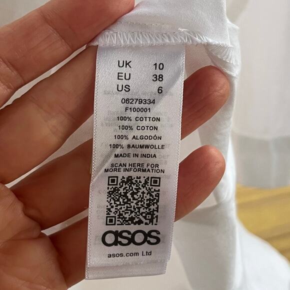 ASOS Design Cotton Mini Shirt Dress In White Size 6. NEW - Picture 12 of 13